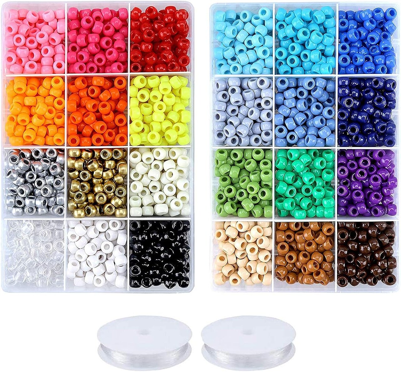 Pony Beads Jewelry Making Kit, 9mm Pony Beads Rainbow Opaque Beads Small Loose Spacer Beads for Friendship Bracelet Jewelry Necklace Making Crafts for Independence Day Gift (24colors)